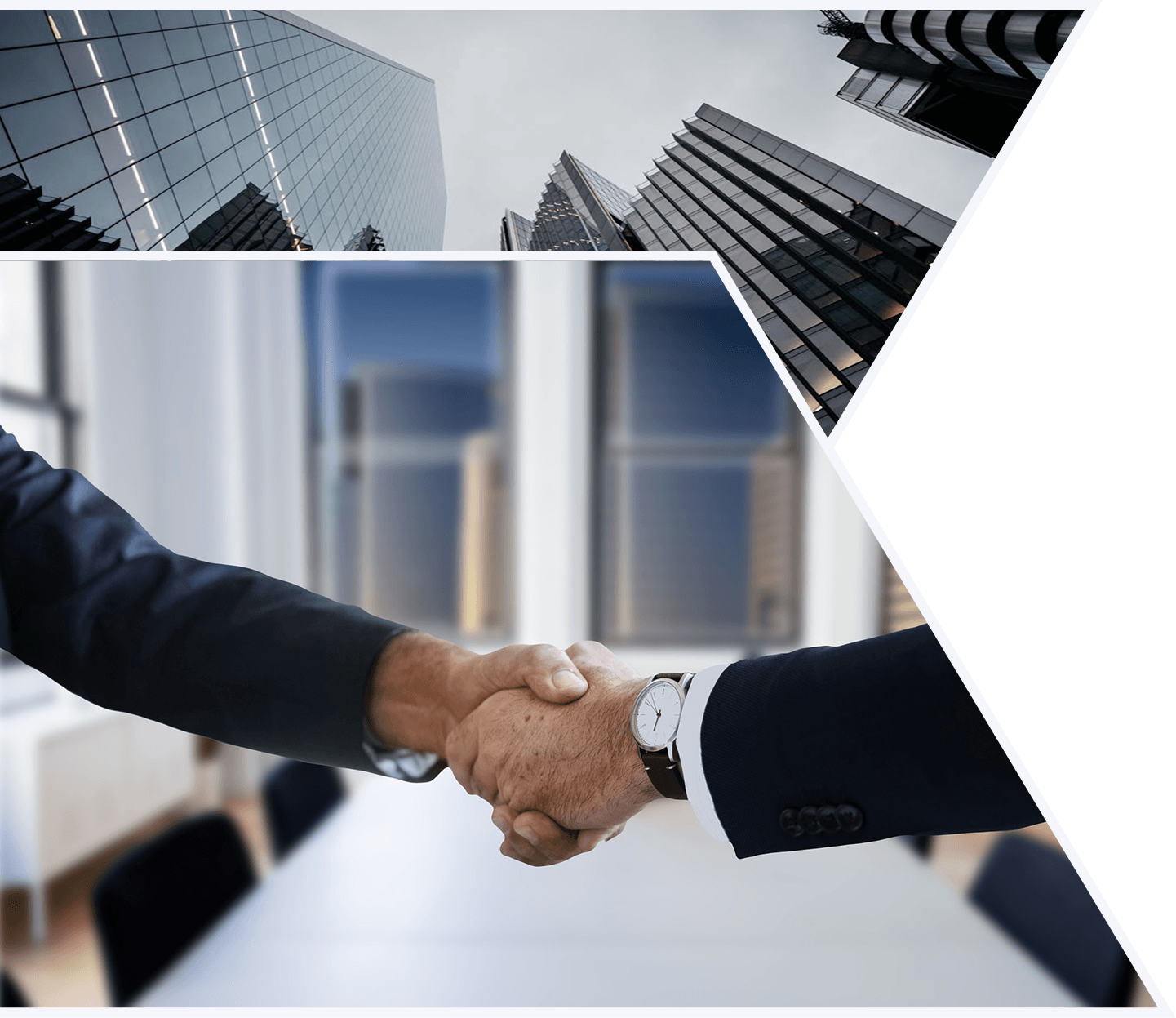 Business professionals shaking hands after an M&A negotiation